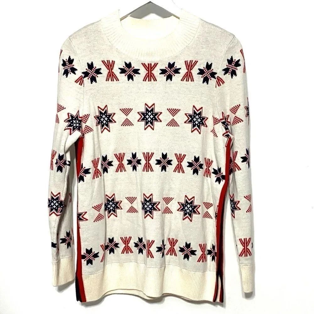 Charter Club white red crew sweater large